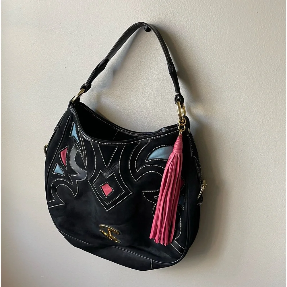 NWOT Just Cavalli - Made in Italy, Black Suede Purse w/ Pink Tassel - Picture 13 of 17